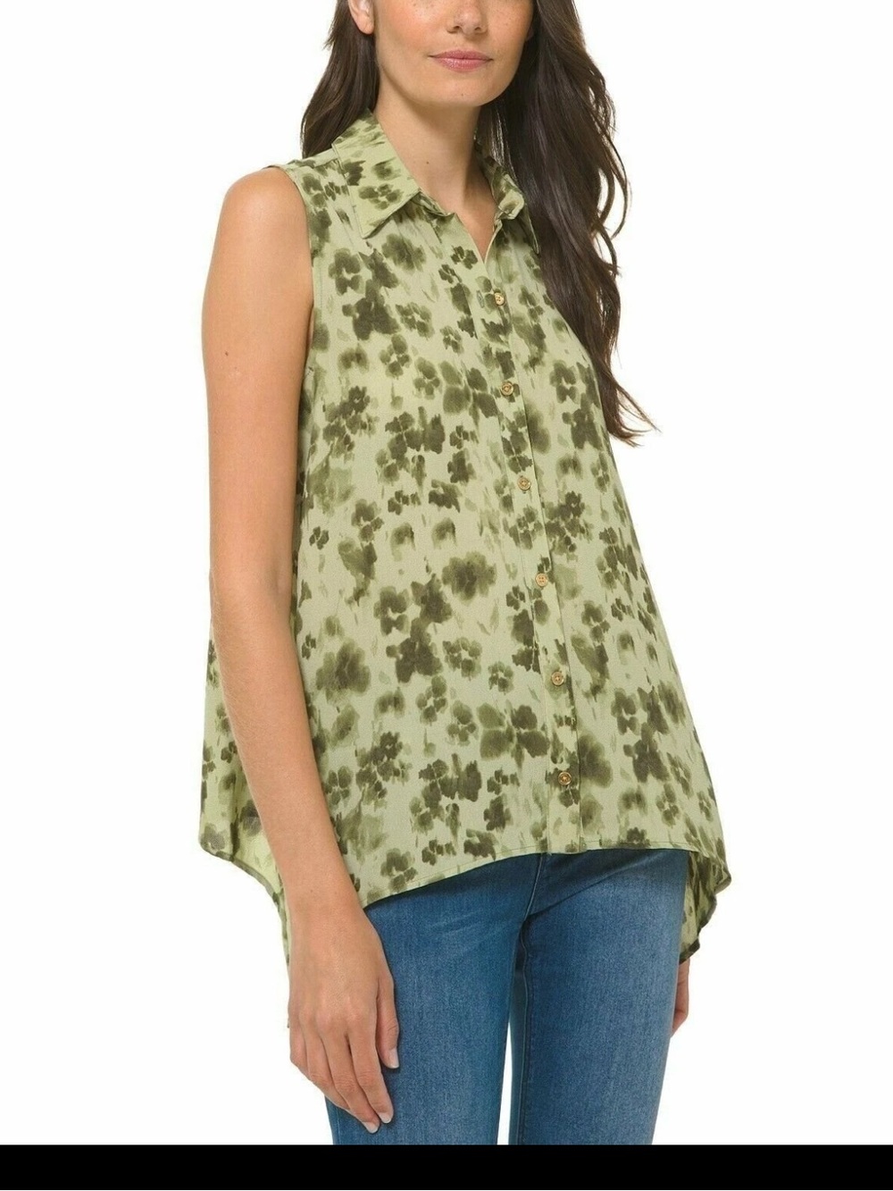 MICHAEL Michael Kors Sage Floral Sleeveless Button-Front Blouse Size 2X